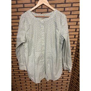 Duluth Trading White Floral Button Front Tunic Top Size XL